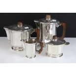 A mid 20th century plated tea set to include teapot, coffee pot, cream jug and sugar bowl.