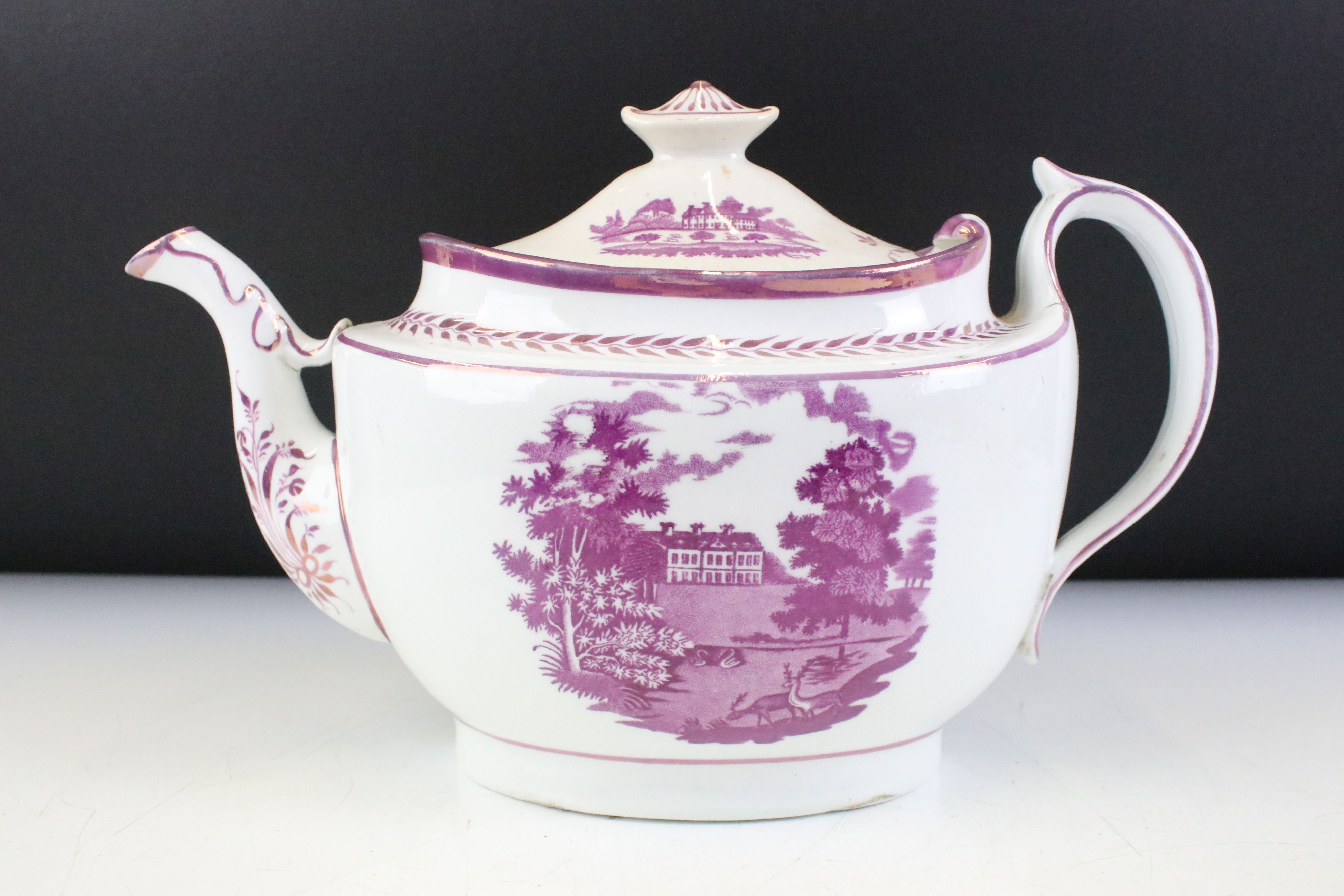 Three 19th Century teapots to include a Victorian Minton Delft teapot with red transfer printed - Image 2 of 10