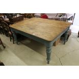 19th century Pine Farmhouse Table raised on turned legs, 62” long x 46” wide