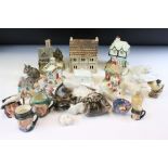 Assorted 20th Century ceramics to include Nao duck, Staffordshire houses, four Royal Doulton