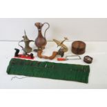 Assorted 20th Century metal wares and tools to include a trench art style brass plane figurine,