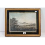 18th Century watercolour painting depicting Edinburgh from the countryside with hunters to the