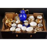 Part coffee services, to include: Bareuther, Bavaria, blue and gilt coffee pot and cover, with
