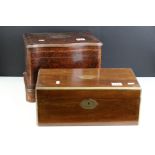 An antique wooden writing slope, complete with fitted interior, a small collection of inkwells and