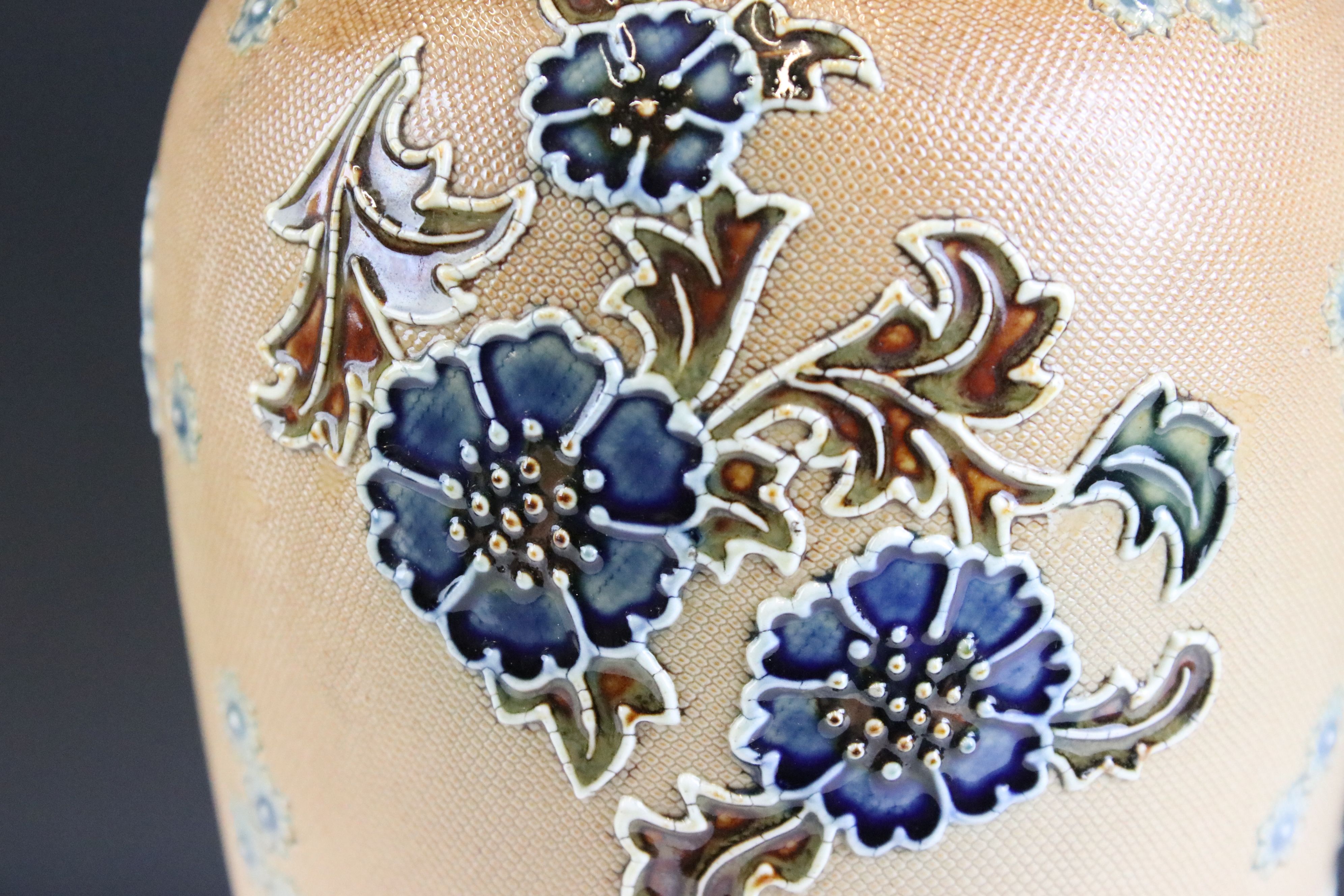 Two antique Doulton vases to include a Royal Doulton ewer jug with a blue drip glaze and gilt panels - Image 7 of 9