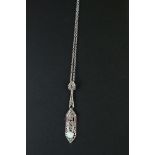 A silver CZ marcasite and ruby art deco style pendant necklace.