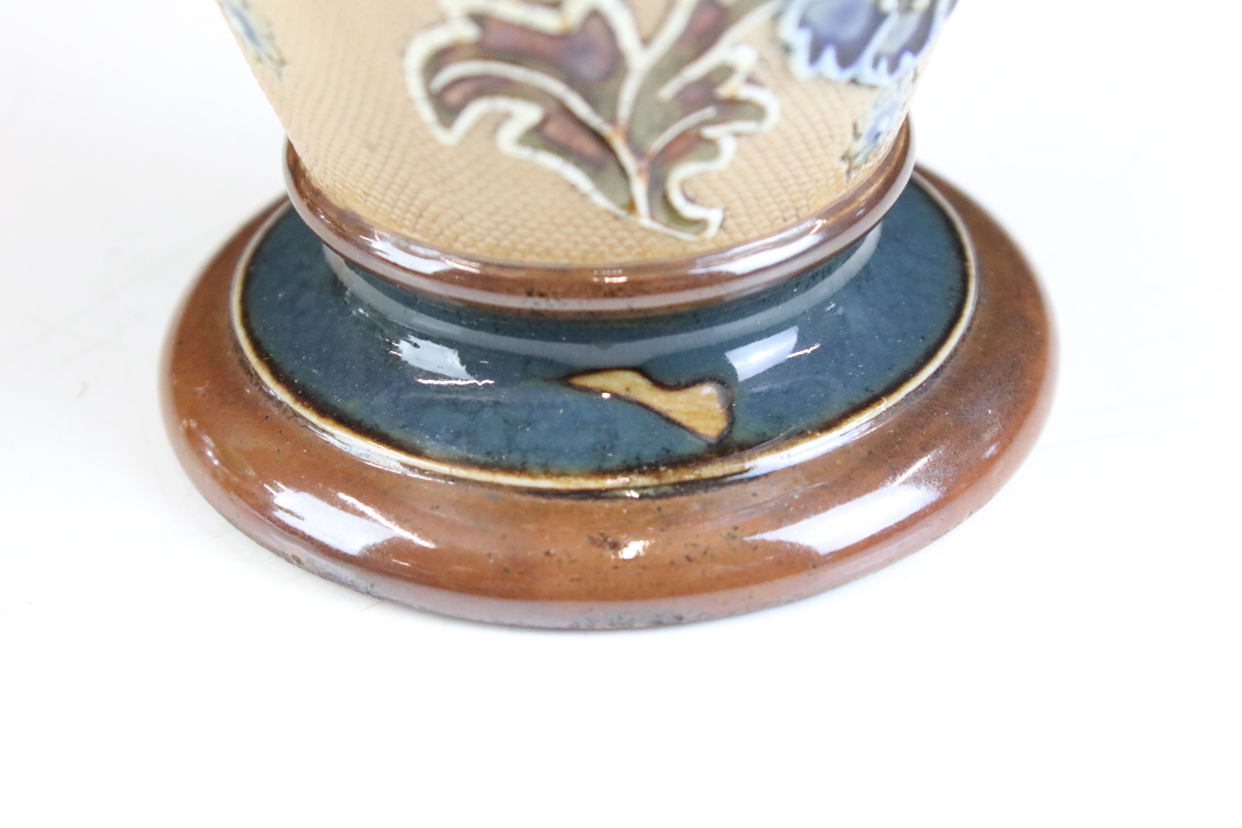 Two antique Doulton vases to include a Royal Doulton ewer jug with a blue drip glaze and gilt panels - Image 8 of 9