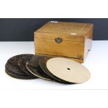 19th Century Polyphon having a walnut veneer box with paper label to the inside with polyphon logo