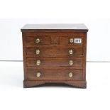 19th century Oak Inlaid Table Top / Apprentice Piece Chest of Two Short and Three Long Drawers, 37cm