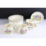 Royal Doulton Bunnykins collection, comprising: two baby plates, a bowl, one cup, two saucers and