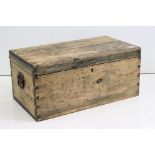 19th century Pine Blanket or Tool Box with iron carrying handles, the hinged lid opening to a lift