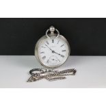 A fully hallmarked sterling silver cased pocket watch, the dial marked 'A.W.W. Co, Waltham Mass',
