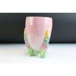 1930s Clarice Cliff or Newport pottery - ' My Garden' pattern pink glazed vase being raised on three