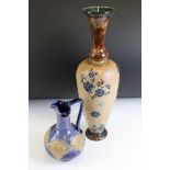 Two antique Doulton vases to include a Royal Doulton ewer jug with a blue drip glaze and gilt panels