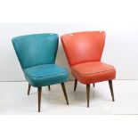 Pair of Mid 20th century matching Easy Chairs, one upholstered in orange vinyl, the other in