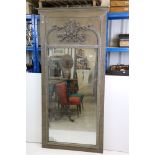 Large 19th century Painted Wooden Rectangular Pier Mirror, the frame with moulded floral and