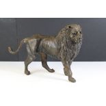 20th Century hollow cast bronze figurine in the form of a lion having moulded details. Measures