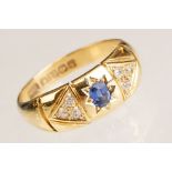 Edwardian sapphire and diamond 18ct gold ring, the oval mixed cut blue sapphire measuring approx 3.