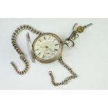 Victorian silver full hunter key wind pocket watch, white enamel dial, engraved initials to the
