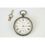 Waltham Watch Company - A late Victorian silver open faced key-wind pocket watch, white enamel dial,