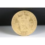A Netherlands ten Guilders gold coin, dated 1912.