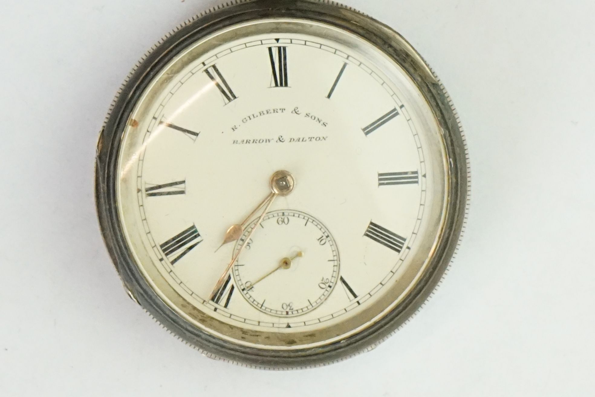 Victorian silver open face key wind pocket watch, cream enamel dial and seconds dial, black Roman - Image 2 of 4