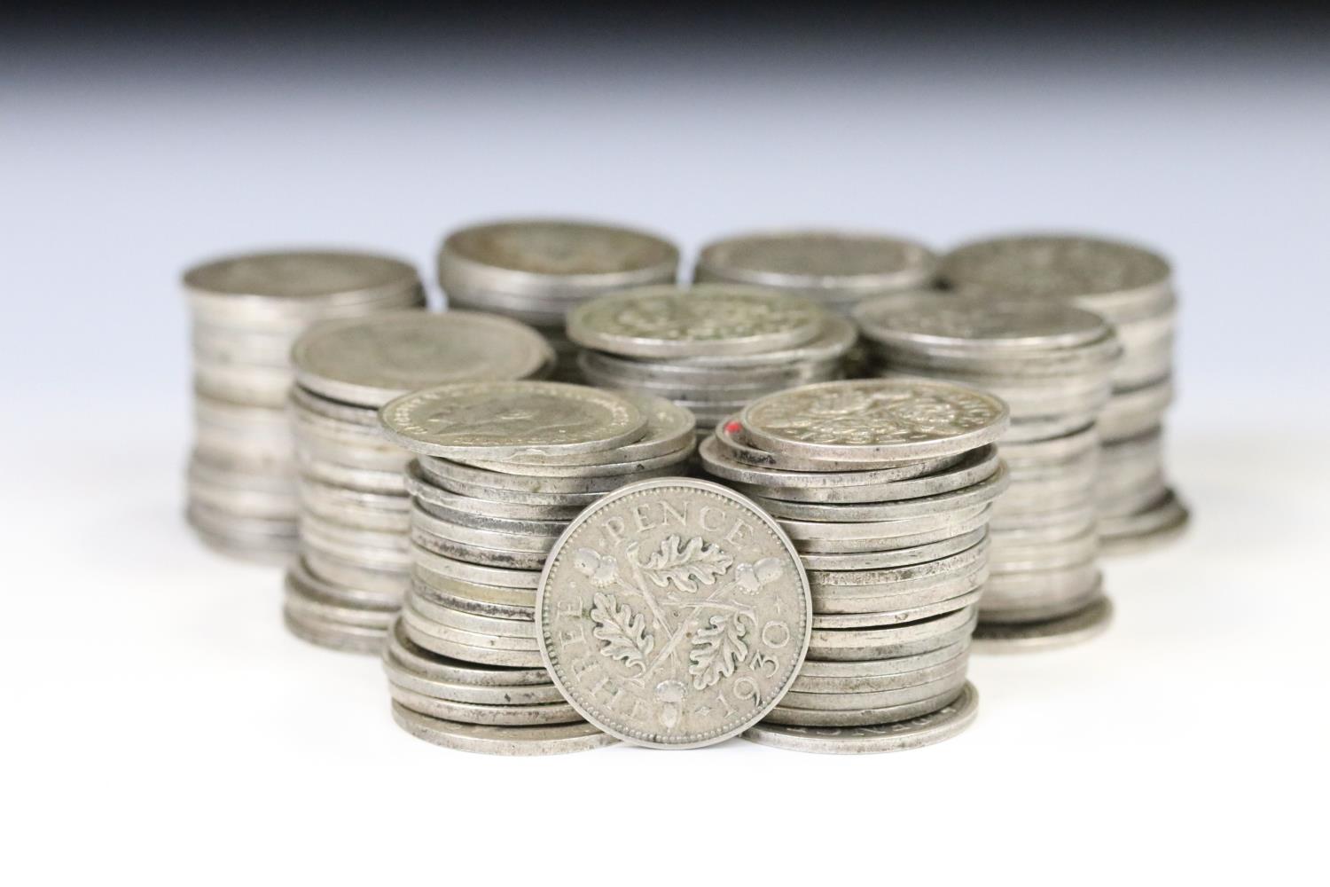 A collection of approx 200 x King George V silver threepence coins.