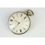 William IV silver key wind pocket watch, white enamel dial, black Roman numerals, floral and foliate
