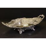Parkin Silversmiths Ltd twin-handled silver dish, of oval form, embossed with flowers spilling