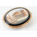 19th century Italian micro-mosaic brooch depicting the Pantheon and Fontana del Pantheon, Rome;