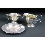 Three pieces of silver to include a Carr's of Sheffield presentational pin dish (hallmarked