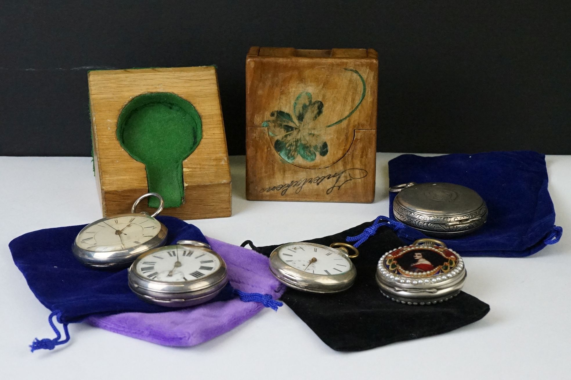 Five 19th Century and later pocket watches. The lot to include three silver hallmarked open faced