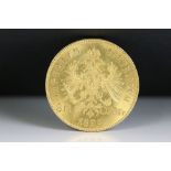 A Austria 1892 Franz Joseph I, 8 Florins / 20 Franc gold coin.