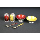 Volmer Bahner Danish silver vintage enamelled cruet set. The set to include a yellow enamelled