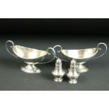 Pair of silver hallmarked twin handled table cruets (hallmarked Birmingham 1938, J Sherwood &
