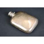 19th Century Victorian silver hallmarked hip flask of rounded square form with hinge lid to top.