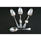 Four Georgian silver serving spoons to include two Fiddle pattern (London 1821 - Sarah & John
