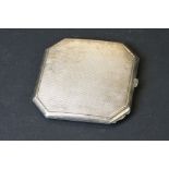 Silver compact, octagonal form with engine turned decoration, makers Crisford & Norris Ltd,