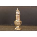 Victorian Martin Hall & Co silver hallmarked sugar caster. The caster of faceted baluster form