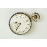 Silver open face top wind Waltham pocket watch, white enamel dial and subsidiary dial, black Roman