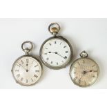 Silver small open face top wind pocket watch, white enamel dial, black Roman numerals and poker