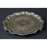 Late 19th Century Victorian silver hallmarked card tray. The tray having gadrooned rims with shell
