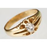 Diamond solitaire 18ct yellow gold ring, the old pear-cut diamond measuring approx 5.5mm x 4.5mm x