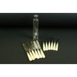 Victorian six person cutlery set having mother of pearl handles with silver plated blades, and