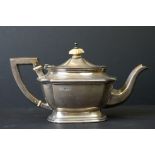 George VI silver teapot with cantered corners, handle of Art Deco form, ivory finial to lid and