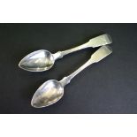 F. Marquand - A pair of American Georgian-era silver Fiddle pattern dessert spoons, engraved