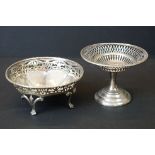 Early 20th century silver bon bon dish with plain polished faceted centre, pierced border and beaded