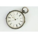 Early 20th century silver open face key wind pocket watch, white enamel dial, black Roman