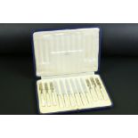 1930s Mappin & Webb silver and mother of pearl cutlery canteen to include six cake fork and six