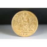 A British King George V gold half sovereign coin, dated 1912.